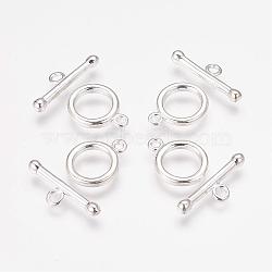 Brass Toggle Clasps, Silver Color Plated, Ring: 11x2mm, Bar: 19x2mm, Hole: 1.8mm(KK201-S)