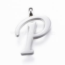 304 Stainless Steel Pendants, Initial Letter, Letter.P, Stainless Steel Color, 17x12x2mm, Hole: 2mm(STAS-F129-P-P)