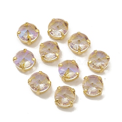 Flat Round Moonlight Effect Sew on Rhinestone, Glass Rhinestone, with Brass Settings, Garments Accessories, Light Gold, Thistle, 10x7mm, Hole: 1mm(GLAA-B010-04B-01)