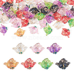 50Pcs Translucent Resin Cabochons, Golden Metal Enlaced Flower, Mixed Color, 10x13~13.5x3.5mm(RESI-TA0005-66)
