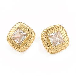Clear Cubic Zirconia Rhombus Stud Earrings, Rack Plating Brass Jewelry for Women, Cadmium Free & Lead Free, Real 18K Gold Plated, 16x16mm, Pin: 0.8mm(EJEW-L231-71G)