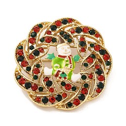 Christmas Theme Santa Flower Enamel Pins, Alloy Rhinestone Brooches for Backpack Clothes, Golden, 46x46x6mm(JEWB-M043-13G-05)