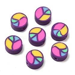 Handmade Polymer Clay Beads, Flat Round, Colorful, 9x5mm, Hole: 1.6mm(CLAY-D008-02)