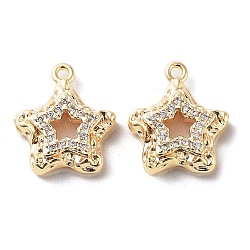 Rack Plating Brass Micro Pave Cubic Zirconia Pendants, Star Charm, Real 18K Gold Plated, 14x12x3mm, Hole: 1.2mm(KK-K333-88G)