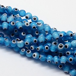 Handmade Evil Eye Lampwork Round Bead Strands, Dodger Blue, 6mm, Hole: 1mm, about 65pcs/strand, 14.17 inch(X-LAMP-L055-6mm-05)