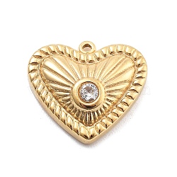 304 Stainless Steel Rhinestone Pendants, PVD Vacuum Plating, Heart, Real 18K Gold Plated, 12x13x3.5mm, Hole: 0.9mm(STAS-R155-035C-G)