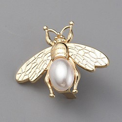 Detachable Bees Shoe Decoration, Iron Bag Buckle Clips, with Plastic Imitation Pearl, Light Gold, 36x45x7mm(FIND-WH0002-64D)