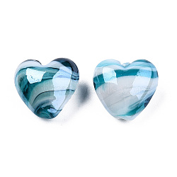Handmade Lampwork Beads, Pearlized, Dark Turquoise, 16x16x8.5mm, Hole: 1.4mm(LAMP-R102-13A)
