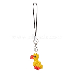 Duck Glass Seed Beads Charms Mobile Straps, Nylon Cord Loop Mobile Accessories Decoration, Gold, 85mm(HJEW-MZ00123)