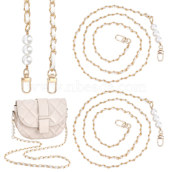 PU Leather Bag Straps, with  Aluminum Chain and ABS Imitation Pearls, Alloy Swivel Clasps, White, 116x0.8x0.4cm(FIND-WH0111-366A)