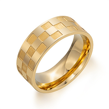 Stainless Steel Finger Rings, Rectangle Pattern, Golden, US Size 10(19.8mm)