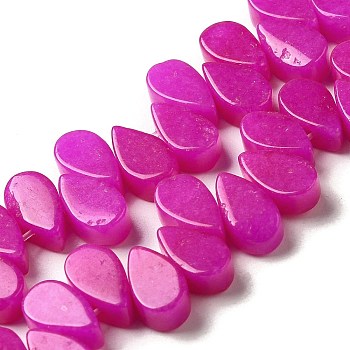 Natural White Jade Beads Strands, Dyed, Teardrop, Top Drilled, Magenta, 9~10x5~5.5x3.5~4mm, Hole: 0.7mm, about 40~48pcs/strand, 7.09~7.28''(18~18.5cm).