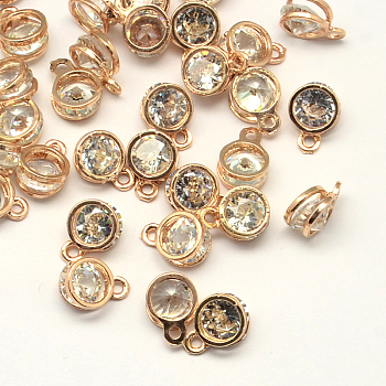Flat Round Alloy Charms, with Cubic Zirconia, Light Gold, 11x8x5mm, Hole: 1.5mm