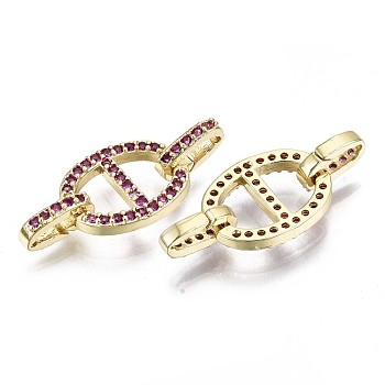 Real 16K Gold Plated Brass Micro Pave Cubic Zirconia Links Connectors, Cadmium Free & Nickel Free & Lead Free, Oval, Pale Violet Red, 13x10x2mm