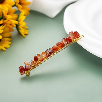 Natural Red Agate Chip & Metal Hair Bobby Pins, Hair Accessories for Women Girl, 80x6x6mm