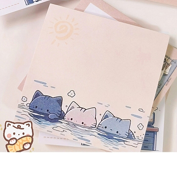 Cartoon Square with Cat Pattern Memo Pad Sticky Notes, Sticker Tabs, for Office School Reading, Antique White, 76x76mm, 50 sheets/book