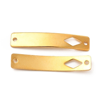 201 Stainless Steel Connector Charms, Real 24K Gold Plated, Curved Rectangle Links, Rhombus Pattern, 30x6x0.8mm, Hole: 1.4mm