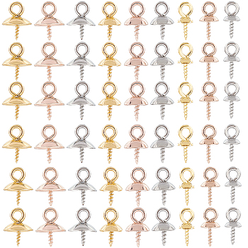 90Pcs 9 Style 201 & 304 Stainless Steel 90PCS Steel Screw Eye Pin Peg Bails, For Half Drilled Beads, Golden & Stainless Steel Color, 10x4~8mm, Hole: 2mm, Pin: 1~1.3mm, 10Pcs/style
