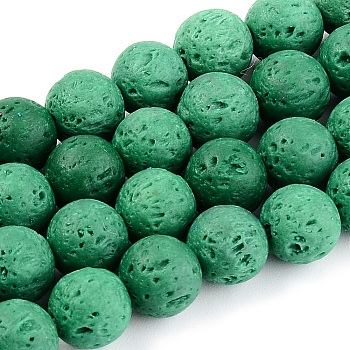 Synthetic Lava Rock Beads Strands, Dyed, Round, Teal, 8~8.5mm, Hole: 1.8mm, about 47pcs/strand, 14.96 inch(38cm)
