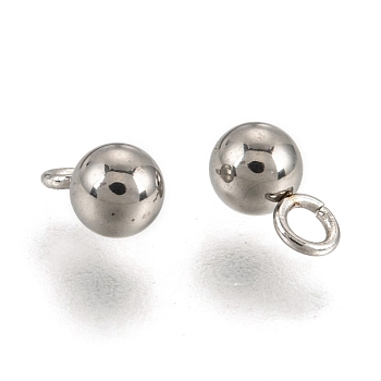 201 Stainless Steel 3D Ball Round Charms Pendants, Stainless Steel Color, 7x4x4mm, Hole: 1.5mm