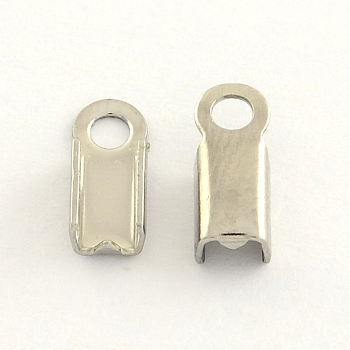 304 Stainless Steel Folding Crimp Ends, Fold Over Crimp Cord Ends, Stainless Steel Color, 8x2.5x2mm, Hole: 1mm