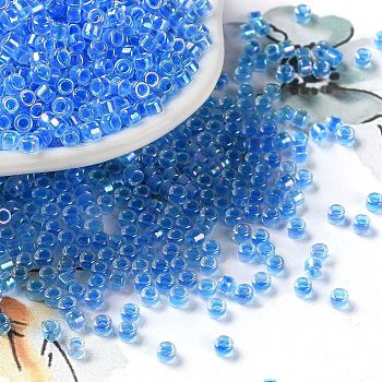 Glass Seed Beads, Opaque Colours Rainbow, Cylinder, Royal Blue, 2.5x2mm, Hole: 1.4mm