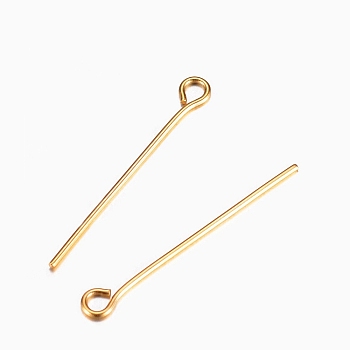 304 Stainless Steel Eye Pins, Real 18K Gold Plated, 24 Gauge, 29x0.5mm, Hole: 2mm