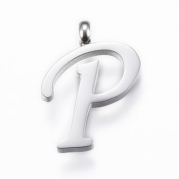 304 Stainless Steel Pendants, Initial Letter, Letter.P, Stainless Steel Color, 17x12x2mm, Hole: 2mm