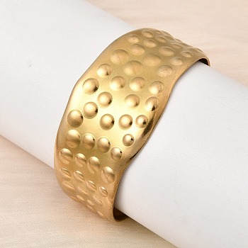 304 Stainless Steel Wide Open Cuff Bangles, Wide Bangles for Women, Hammered Dot, Real 18K Gold Plated, Inner Diameter: 2.38x1.89 inch(6.05x4.8cm)