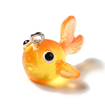 Marine Series Transparent Resin Pendants, Goldfish Charm, with Platinum Plated Iron Findings, Gold, 16x21x23mm, Hole: 2mm