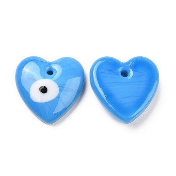 Handmade Evil Eye Lampwork Pendants, Heart, Light Blue, 36x35x7.5mm, Hole: 3.5mm