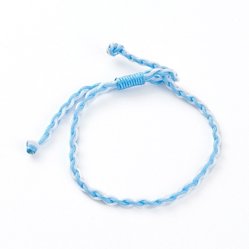 Adjustable Two Tone Nylon Cord Braided Bracelets, Light Sky Blue, Inner Diameter: 3/8~2-5/8 inch(1~6.6cm)