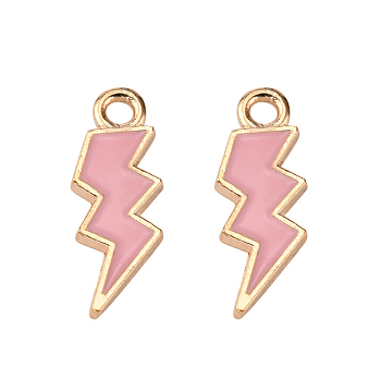 Alloy Enamel Pendants, Lightning Bolt, Light Gold, Pink, 20x7x1.5mm, Hole: 2mm