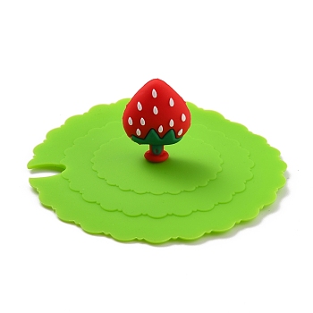 Strawberry Food Grade Silicone Cup Cover Lid, with A Notch, Dust-Proof Lid for Cup, Lime, 105x36mm
