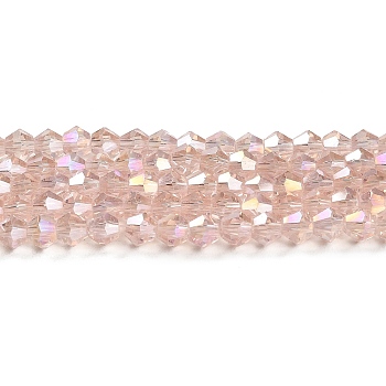 Transparent Electroplate Glass Beads Strands, AB Color Plated, Faceted, Bicone, Pink, 4x4mm, Hole: 0.8mm, about 82~85pcs/strand, 12.01~12.2 inch(30.5~31cm)