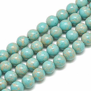 Synthetic Imperial Jasper Beads Strands, Dyed, Round, Turquoise, 6mm, Hole: 1mm, about 68pcs/strand, 15.7 inch