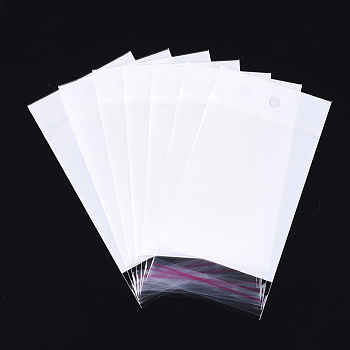 Pearl Film Cellophane Bags, OPP Material, Self-Adhesive Sealing, with Hang Hole, Rectangle, White, 13.5~14x7cm, Unilateral Thickness: 0.045mm, Inner Measure: 8.5~9x7cm