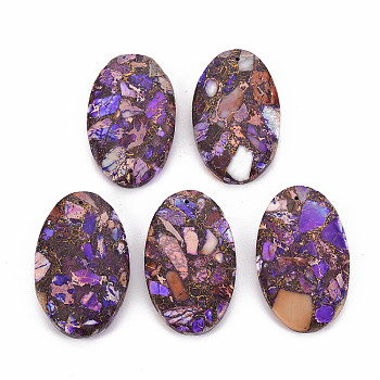 Assembled Natural Bronzite and Synthetic Imperial Jasper Pendants, Oval, Dyed, Blue Violet, 49~50x29~30x5~6mm, Hole: 1.5mm