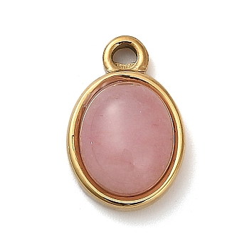 Natural Rose Quartz Pendants, 304 Stainless Steel Oval Charms, Golden, 15.5x10x5.5mm, Hole: 1.6mm