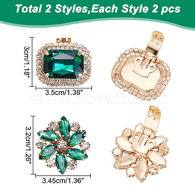 2 Pairs 2 Styles Rectangle/Flower Brass Glass Rhinestone Shoe Decorations(AJEW-AR0001-81A)-2