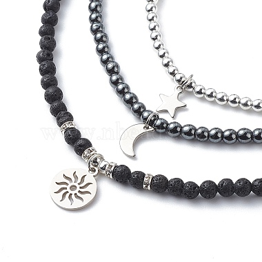 3Pcs 3 Style 304 Stainless Steel Star & Moon & Star Charms Necklaces Set(NJEW-JN03979)-4