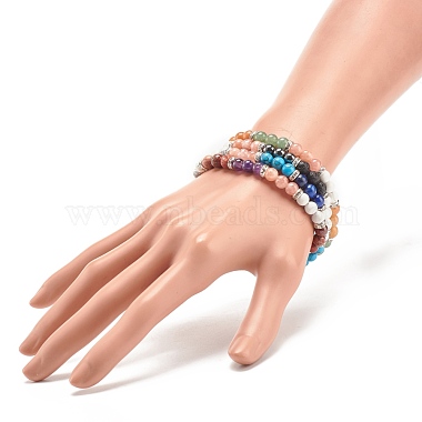 Natural & Synthetic Mixed Gemstone Round Beaded Stretch Bracelet for Women (BJEW-JB08336)-3