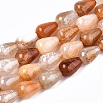 Natural Crackle Agate Beads Strands, Teardrop, Sandy Brown, 14x9.5mm, Hole: 1.2mm, about 28pcs/strand, 15.55 inch(39.5cm)(G-T131-32)