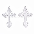 Non-Tarnish 201 Stainless Steel Filigree Pendants, Etched Metal Embellishments, Cross, Stainless Steel Color, 40x25x0.3mm, Hole: 1.6mm(X-STAS-S118-033P)