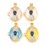 Brass Locket Pendants, with Enamel & Glass & Cubic Zirconia, Cadmium Free & Lead Free, Real 18K Gold Plated, Rack Plating, Long-Lasting Plated, Oval Charms, Mixed Color, 26.5x21x9mm, Hole: 3x5mm(KK-D232-12G-02)