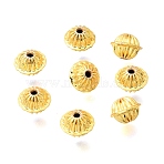 Brass Beads, Corrugated Round, Long-Lasting Plated, Rack Plating, Golden, 6.5x5mm, Hole: 1mm(KK-C258-01G)