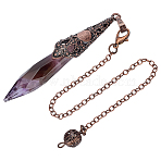Natural Amethyst Cone Dowsing Pendulum Big Pointed Pendants, with Red Copper Tone Brass Findings, 255~260mm, Hole: 1.8mm(AJEW-WH0606-26B)