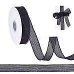 1 Roll Burlap Lace Rolls, Burlap Ribbons with Iron Wire Edge, Black, 1-1/8 inch(27mm), about 19.90 Yards(18.2m)/Roll(OCOR-HY0001-63A)