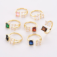 Brass Micro Pave Cubic Zirconia Cuff Rings, Open Rings, Cadmium Free & Nickel Free & Lead Free, Real 16K Gold Plated, Mixed Color, US Size 8, Inner Diameter: 18mm(RJEW-S045-122-NR)