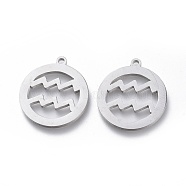 304 Stainless Steel Pendants, Ring with Constellations, Laser Cut, Aquarius, 18x15.5x1mm, Hole: 1.4mm(STAS-L249-002K)